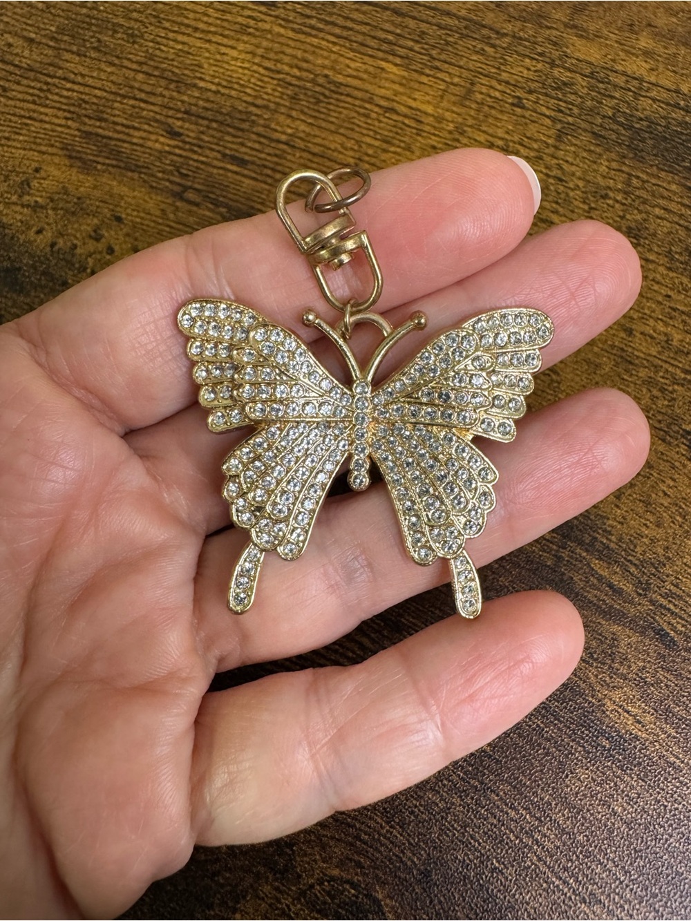 Gold Butterfly Pendant Necklace with Clear Crystals